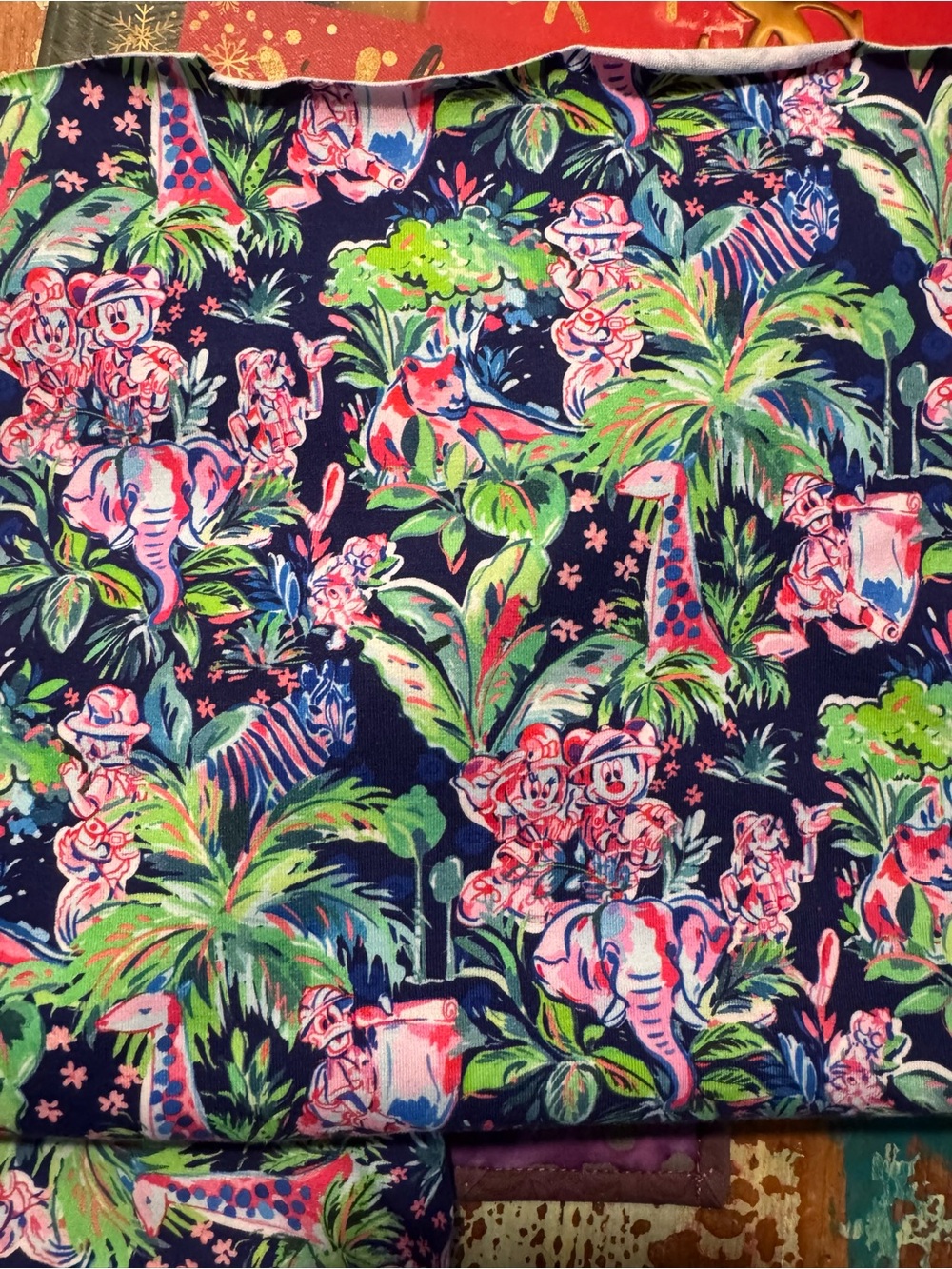 1 yd approx custom Lycra LP preppy safari jungle Disney Lycra remnants, Mickey